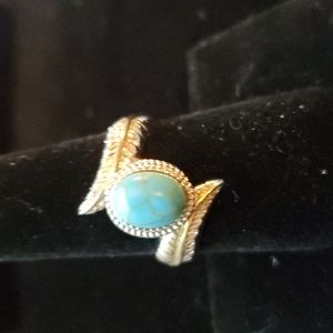 Sterling Silver Natural Tourquoise and Feather Ring